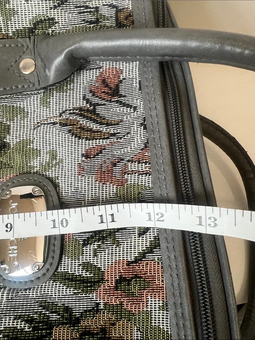 Vintage Jordache Floral Tapestry Duffel Bag in Gray with Pink and Olive Accents
